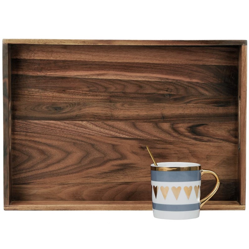 MAGIGO 17 x 12 Inches Rectangle Walnut Wood Ottoman Tray with Handles, Serve Tea, Coffee, Classic Wooden Decorative Serving Tray - Image 1